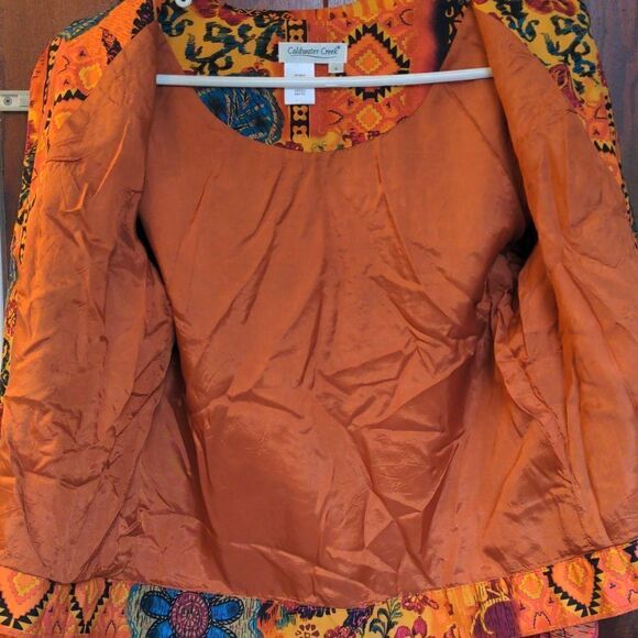 Coldwater Creek Orange Southwestern Floral Design Cotton Jacket Sz S - Picture 7 of 12